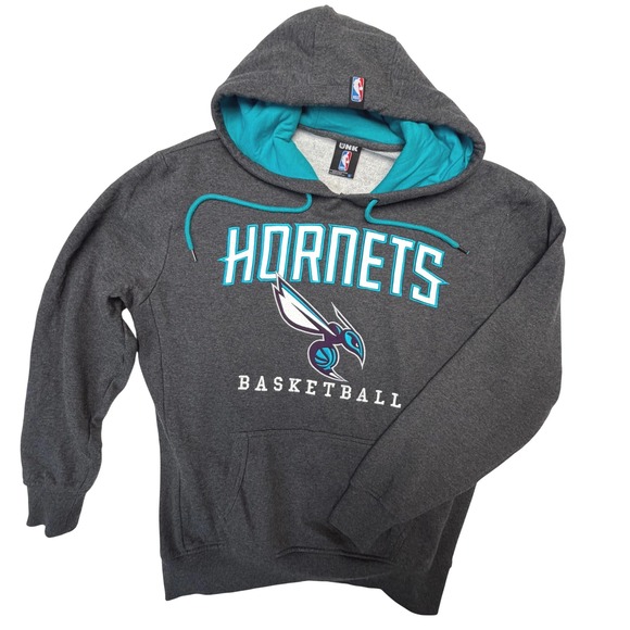 Charlotte Hornets Gray Fleece Hoodie Large Teal Embroidered Logo NBA - Picture 5 of 8